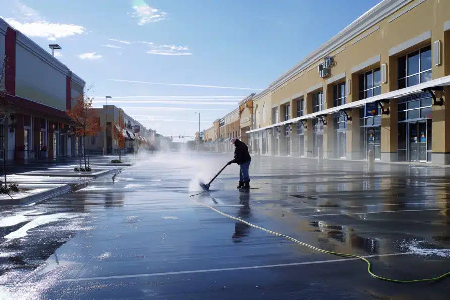 man power scrubbing parking lot